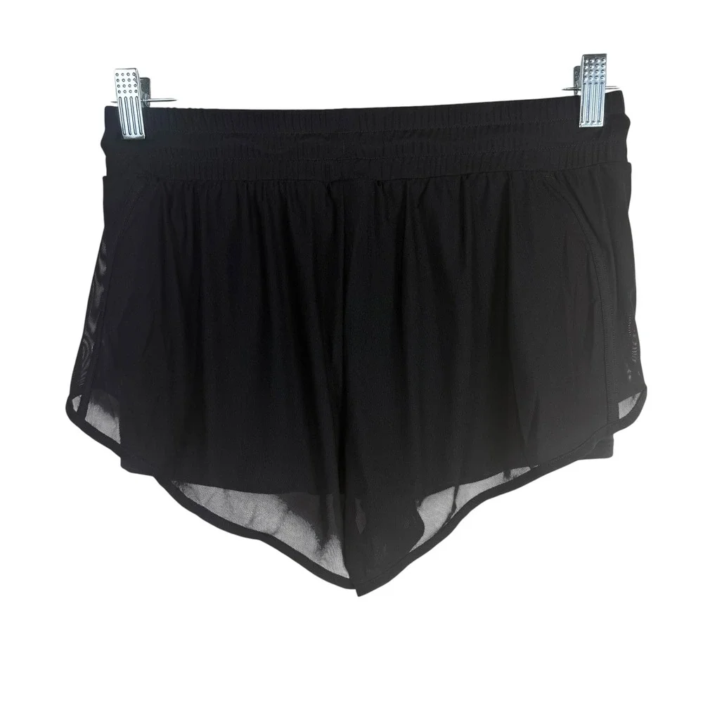 ALO Yoga Ambiance Layered Shorts Mesh Overlay Drawstring Waist Black Size Small